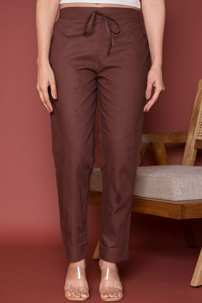 Dark Brown Cotton Pant For Women's