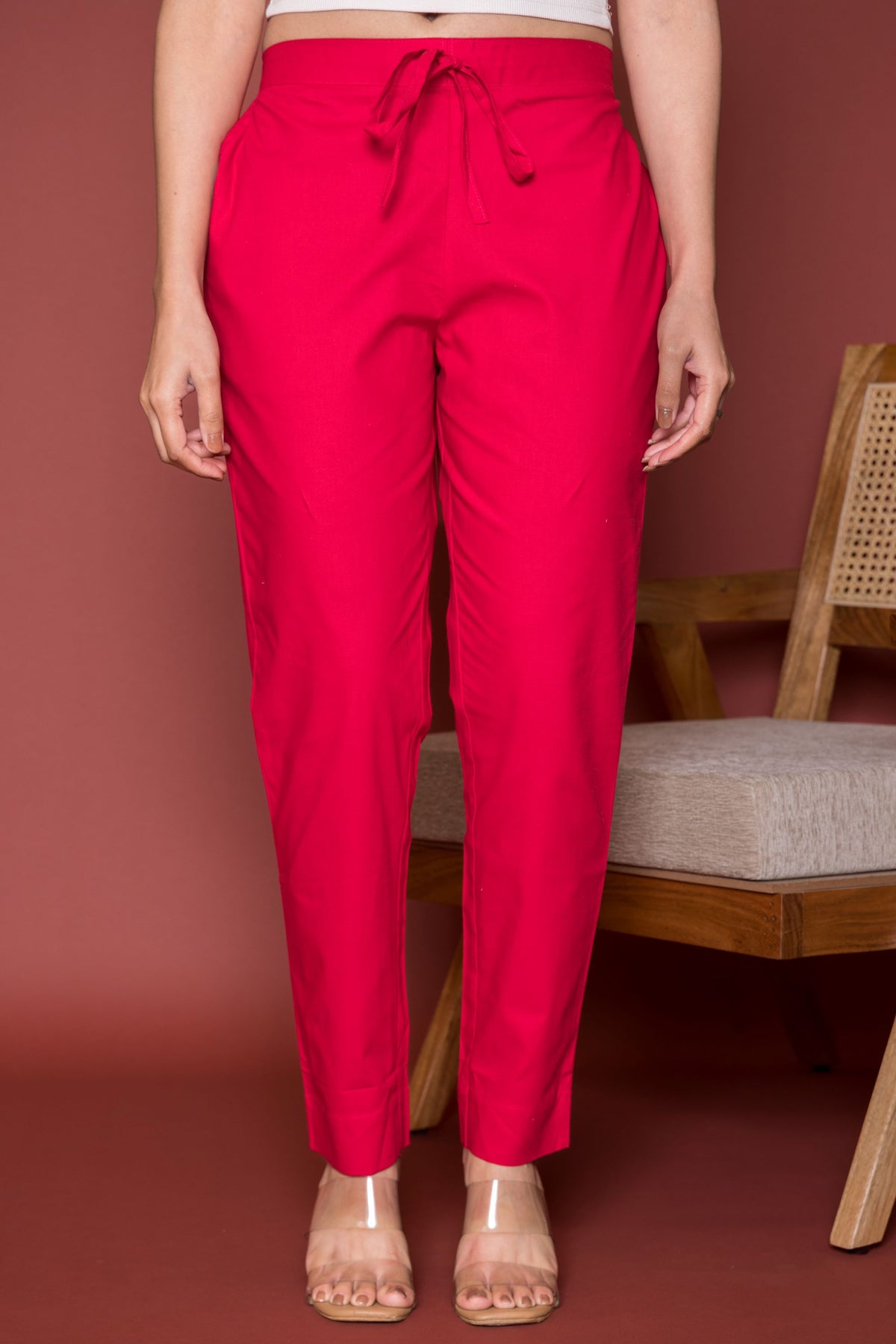 Magenta Pink Cotton Pants For Women's