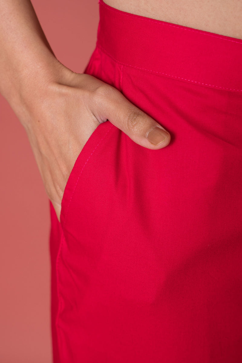 Magenta Pink Cotton Pants For Women's