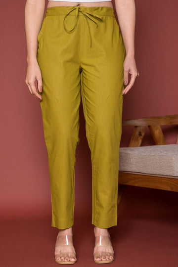 Mehendi Green Cotton Pants For Women's