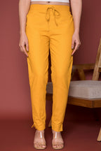 Light Mustard Cotton Pants For Women's