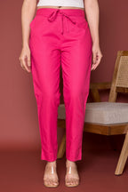 Rose Pink Cotton Pants For Women's