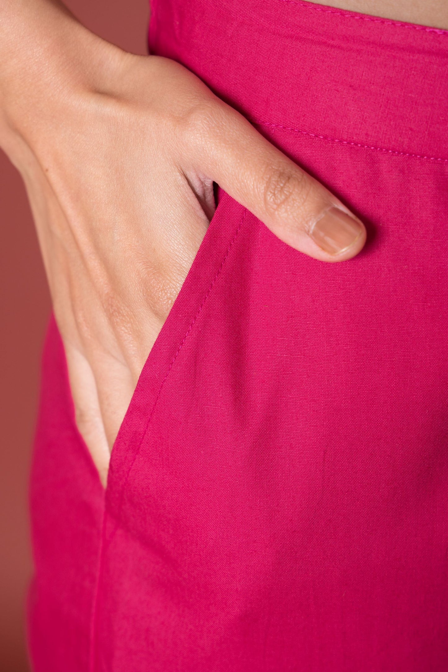 Rose Pink Cotton Pants For Women's