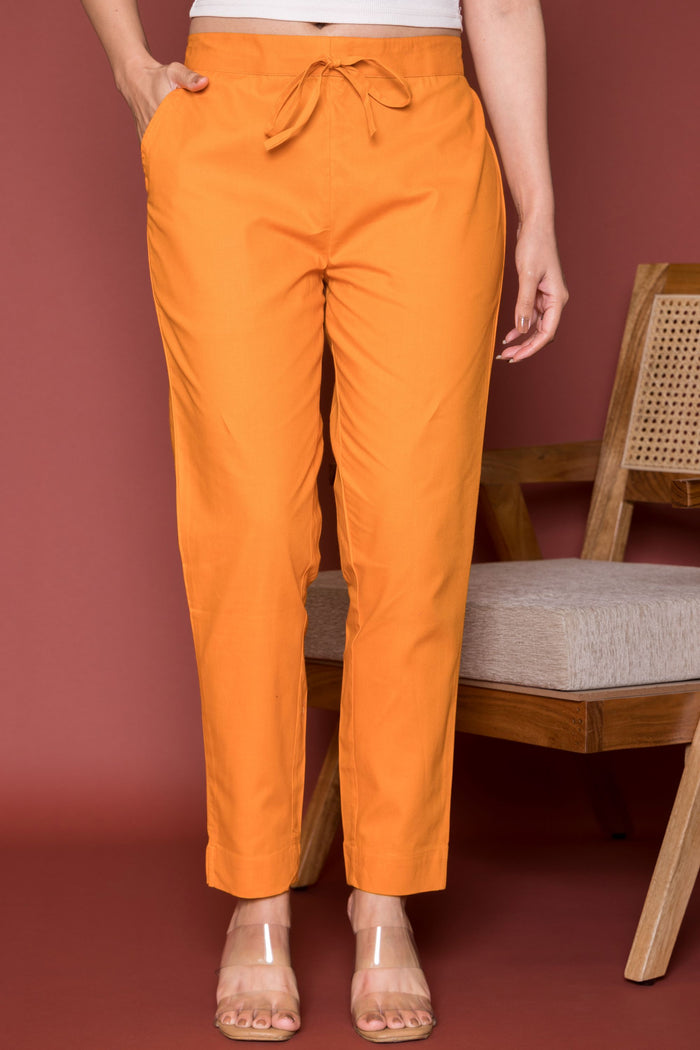 Mustard Cotton Pants For Women's