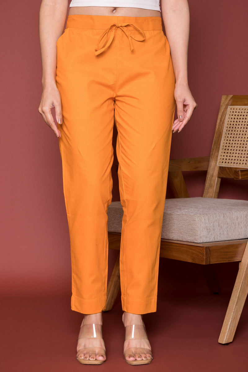 Mustard Cotton Pants For Women's