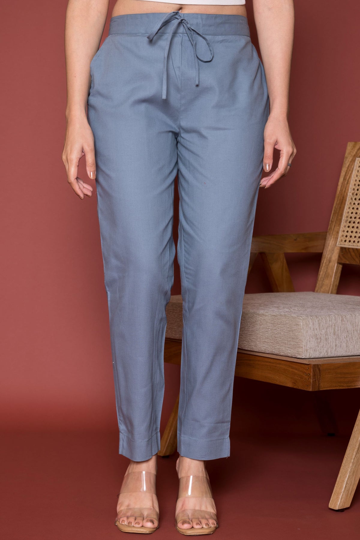 Gray Cotton Pants For Women's