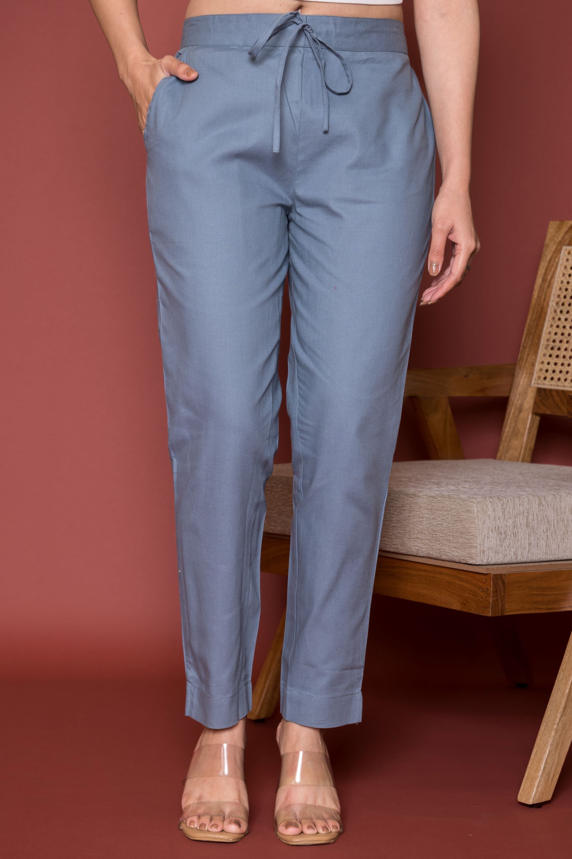 Gray Cotton Pants For Women's