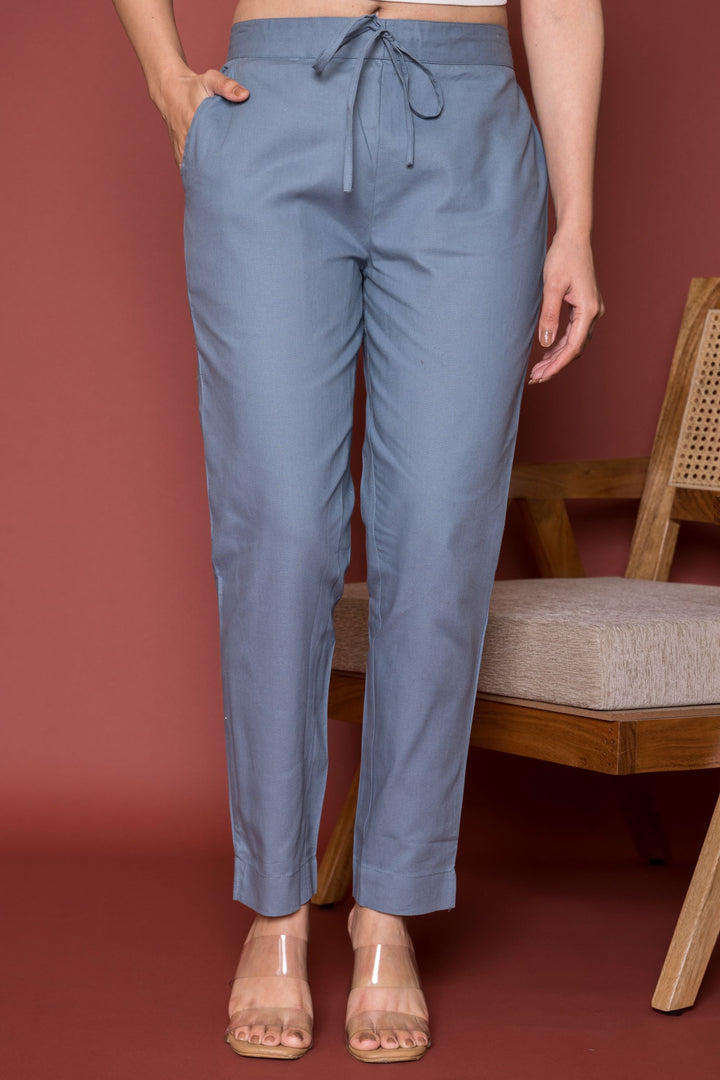 Gray Cotton Pants For Women's