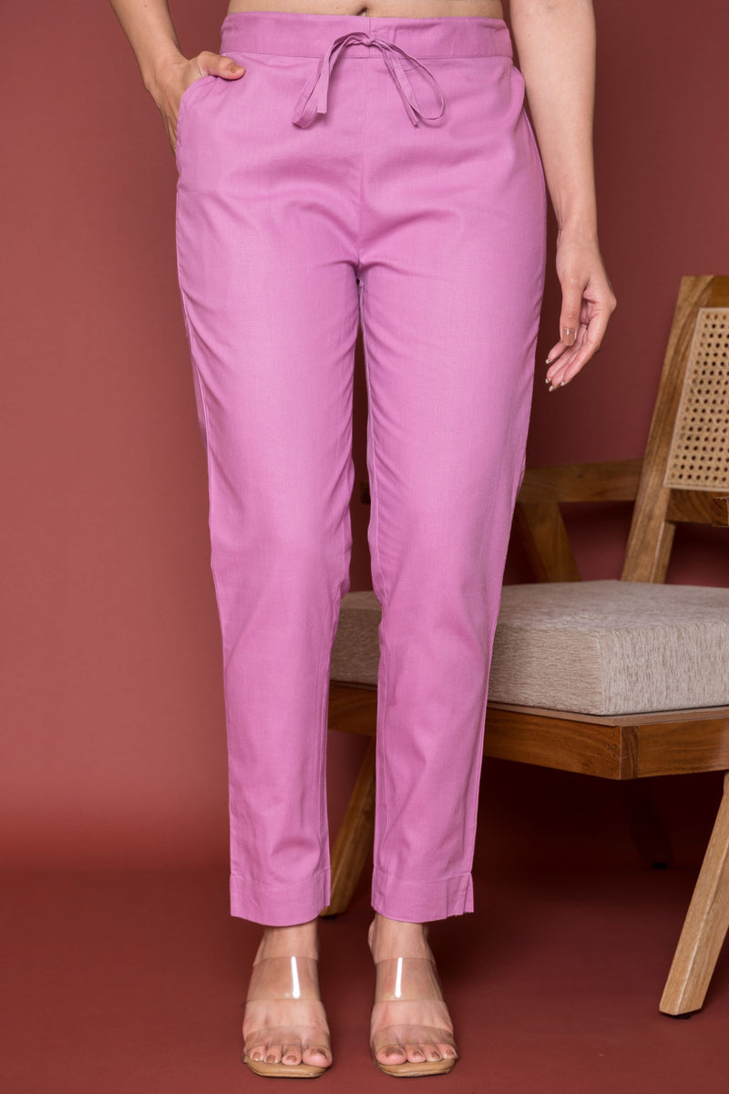 Onion Pink Cotton Pant For Women's