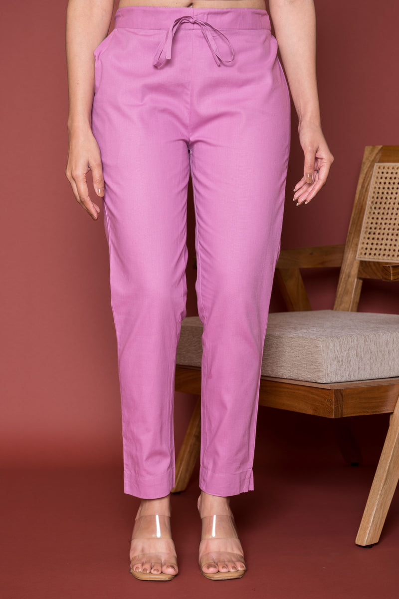 Onion Pink Cotton Pant For Women's