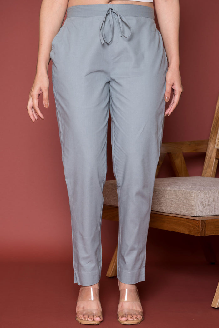 Light Gray Cotton Pants For Women's
