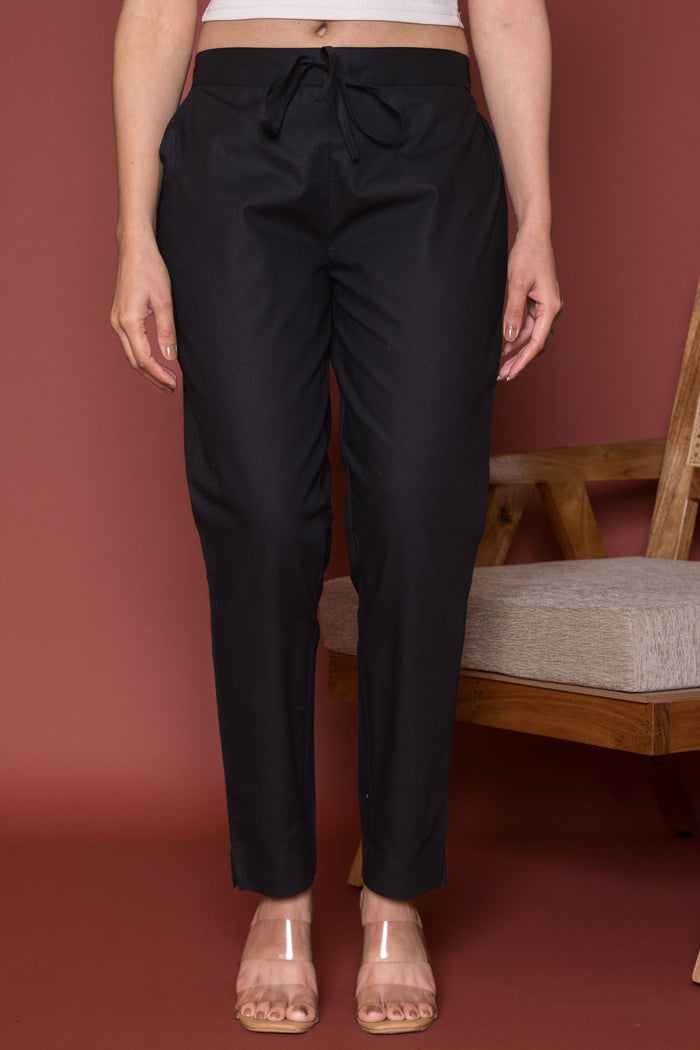 Black Cotton Pant For Women's
