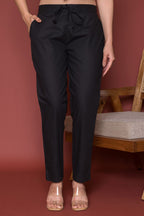 Black Cotton Pant For Women's