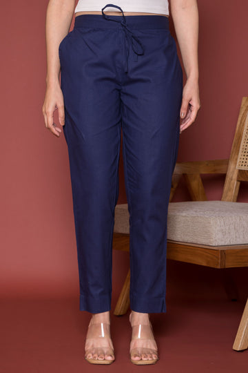 Ink Blue Cotton Pant For Women's