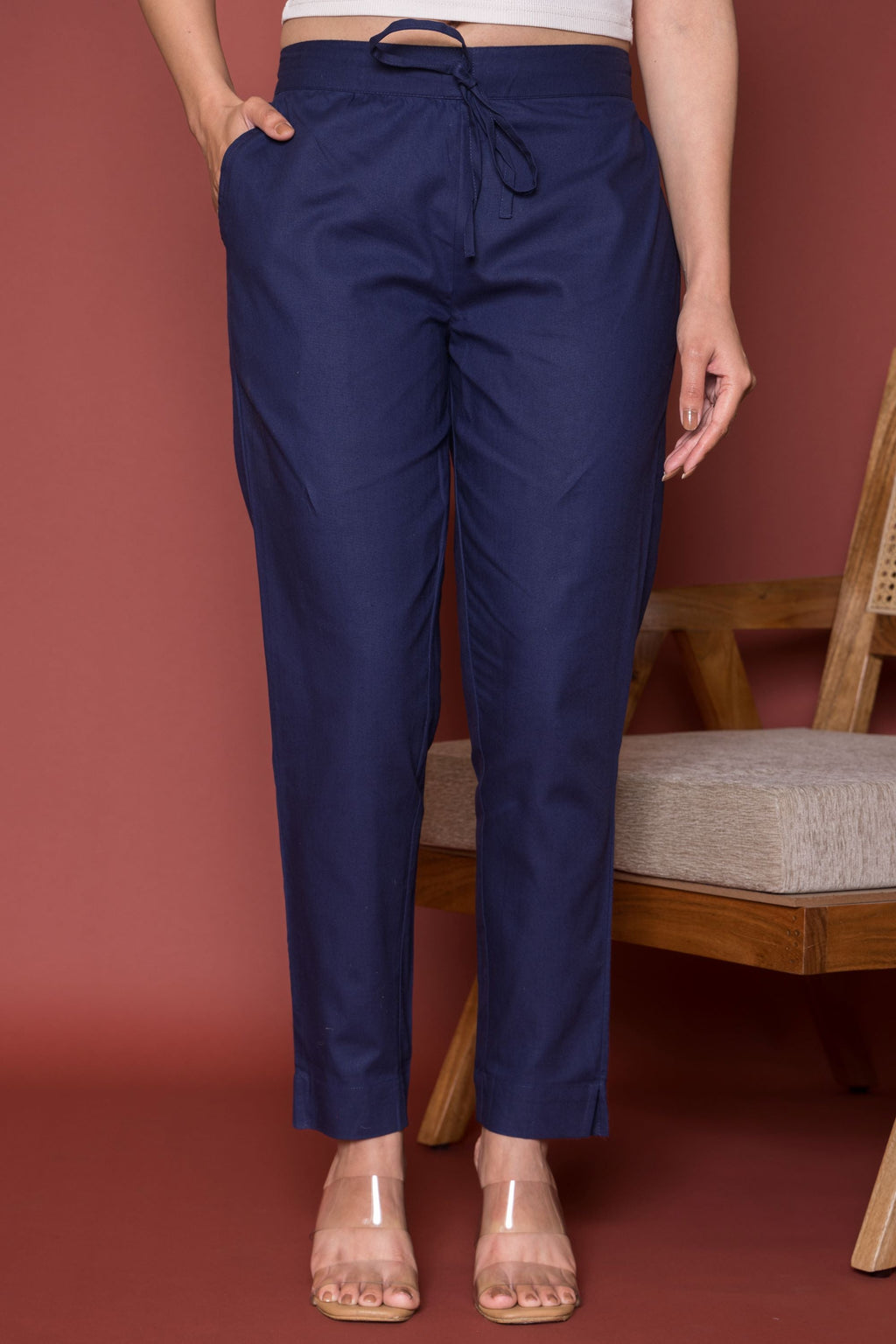 Ink Blue Cotton Pant For Women's