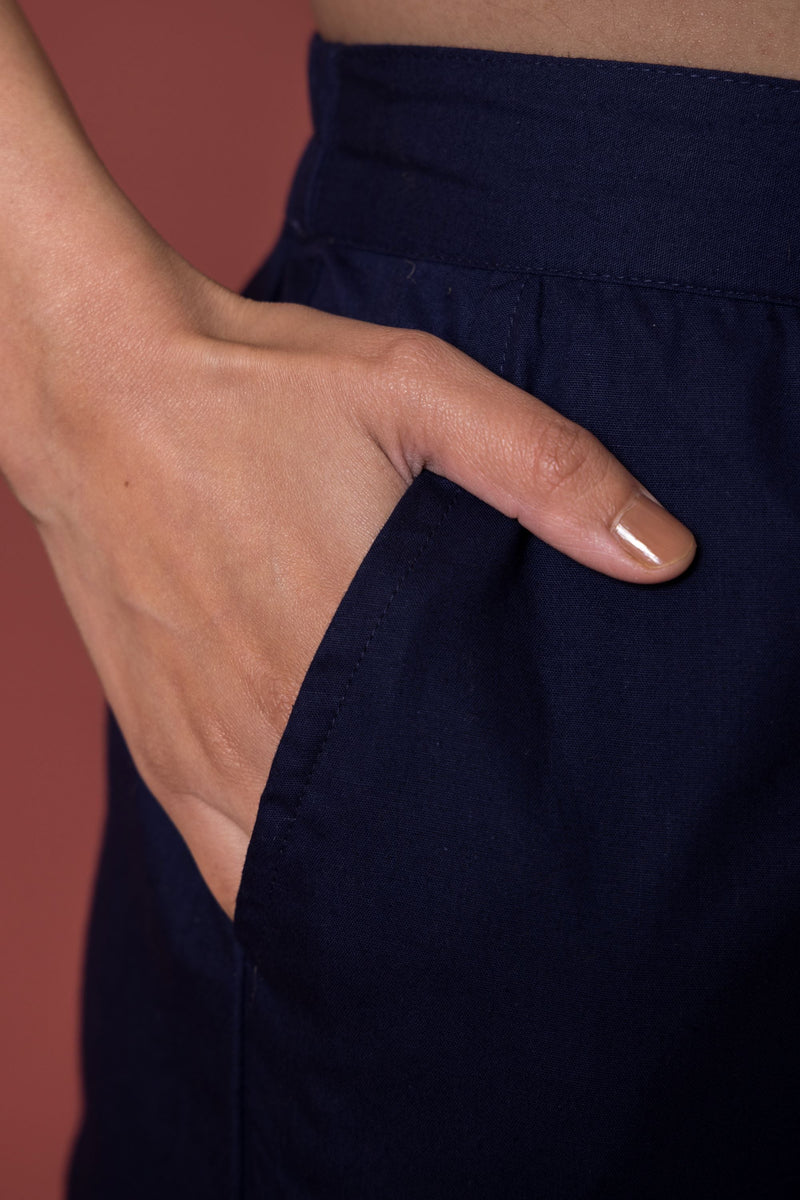 Ink Blue Cotton Pant For Women's