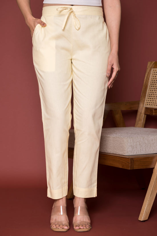 Cream Cotton Pant For Women's