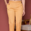 Beige Cotton Flax Button Straight Pant For Women's