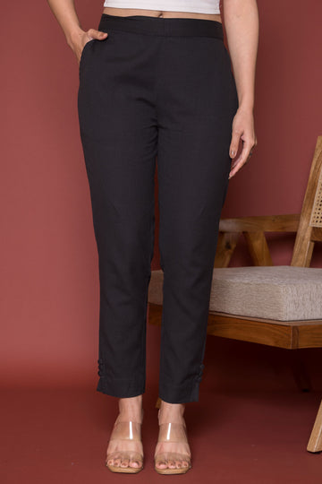 Cotton Flax Button Straight Pant