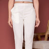 Off White Cotton Flax Button Straight Pant For Women's