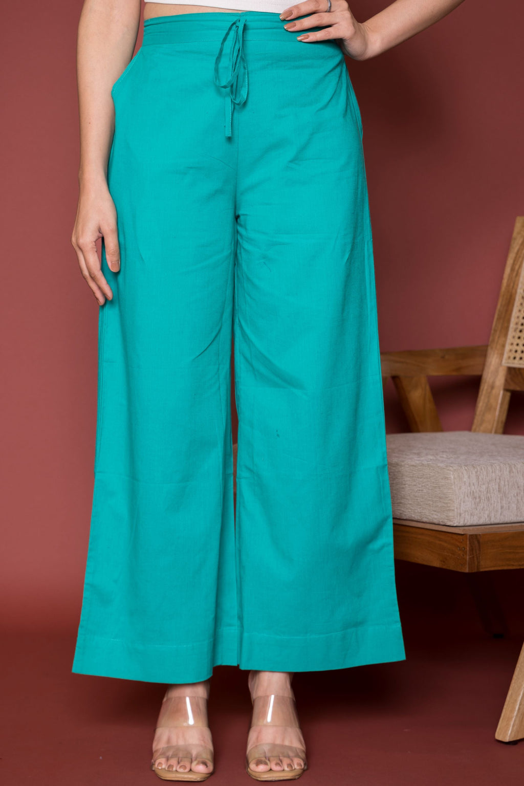 Rama Green Cotton Palazzo For Women's