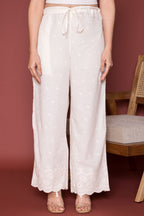 Off White Cotton Embroidery And Shiffly Work Bottom Pallazo