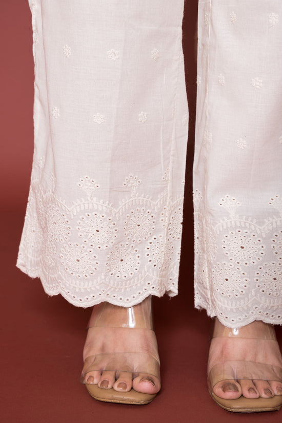 Off White Cotton Embroidery And Shiffly Work Bottom Pallazo