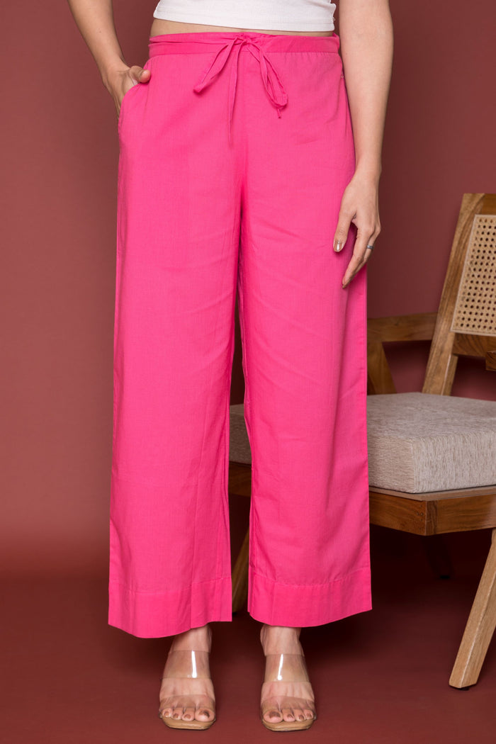 '-Bubblegum Cotton Palazzo For Women's