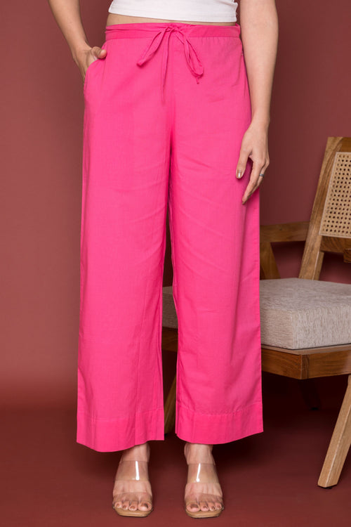 '-Bubblegum Cotton Palazzo For Women's
