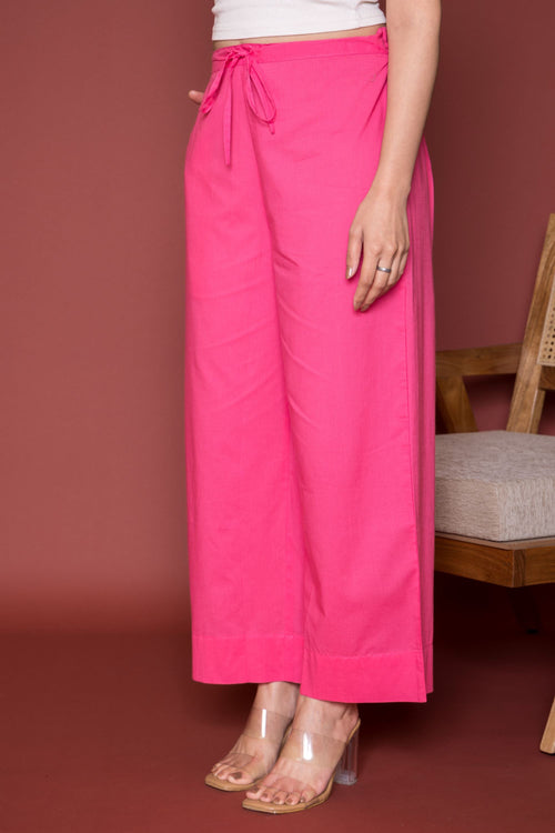 '-Bubblegum Cotton Palazzo For Women's