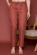 Rust Cotton Pants For Women's