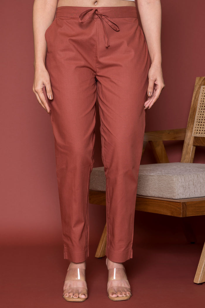 Rust Cotton Pants For Women's