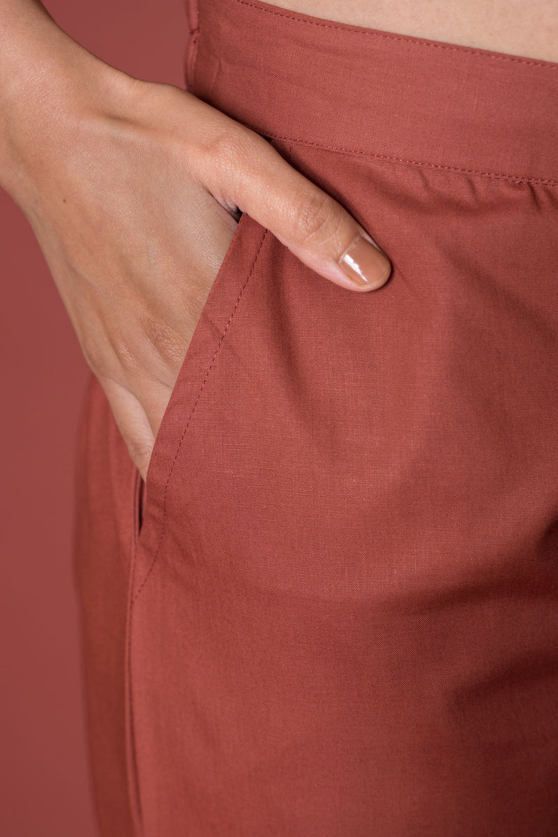 Rust Cotton Pants For Women's