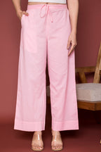 Baby Pink Cotton Palazzo For Women's