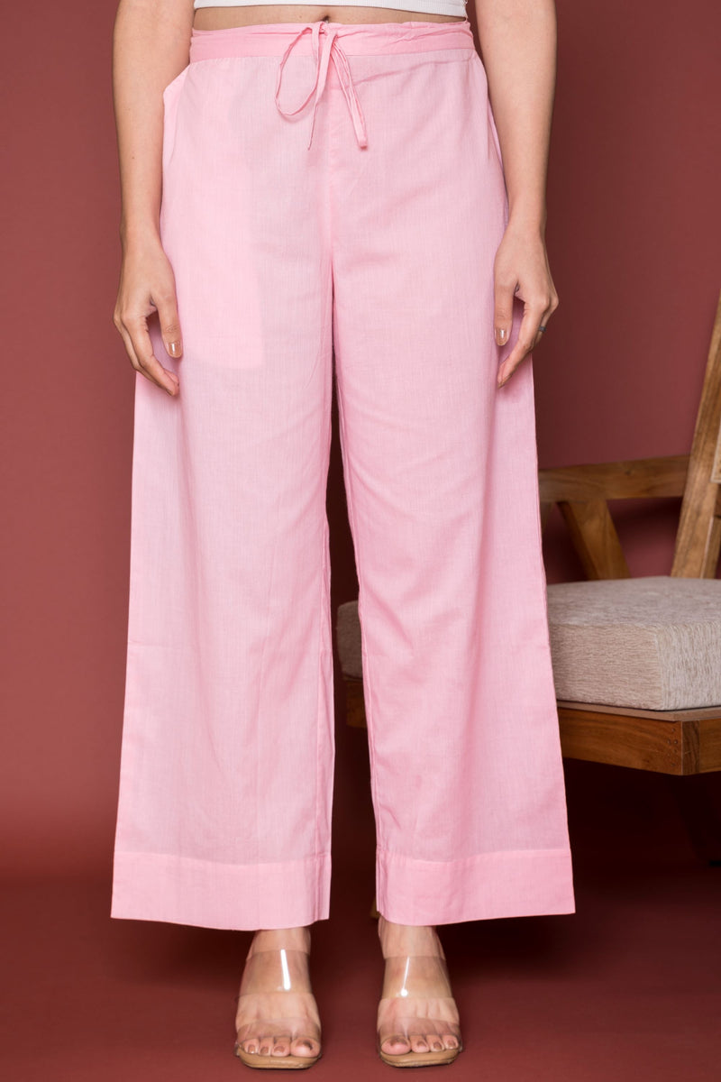 Baby Pink Cotton Palazzo For Women's