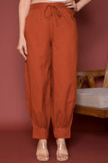 Pleated Cotton Salwar-Pure cotton-Rust