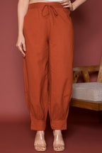 Pleated Cotton Salwar-Pure cotton-Rust