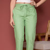Pista Green Cotton Pants For Women's