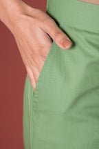 Pista Green Cotton Pants For Women's