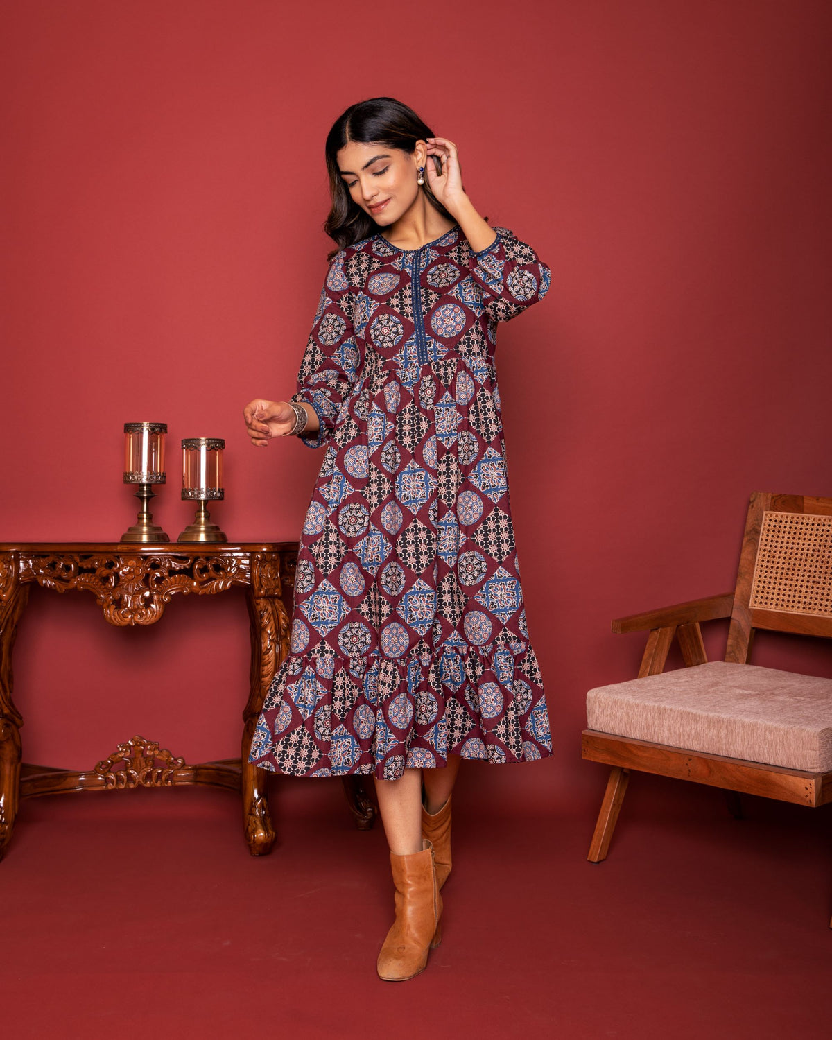 Jamuni Cotton Round Neck Dress For Women's