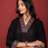 Black Cotton Dobby A Line Kurta For Women's