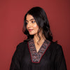 Black Cotton Dobby A Line Kurta For Women's