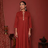 Rust Cotton Mandarin Collar Neck Kurta Pant Set For Women's