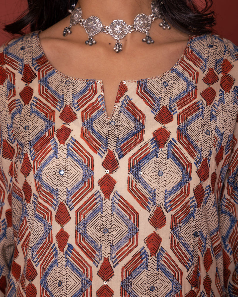 Rust Cotton A-Line Kurta For Women's