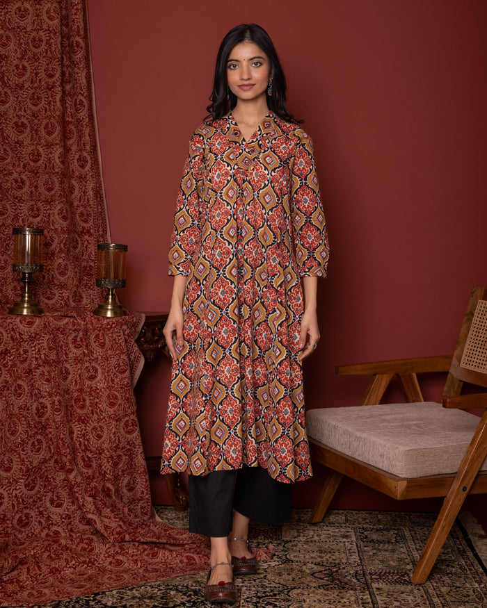 Multicolored Cotton V-Neck Kurta For Women's
