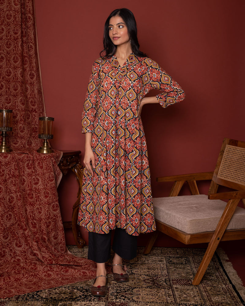 Multicolored Cotton V-Neck Kurta For Women's