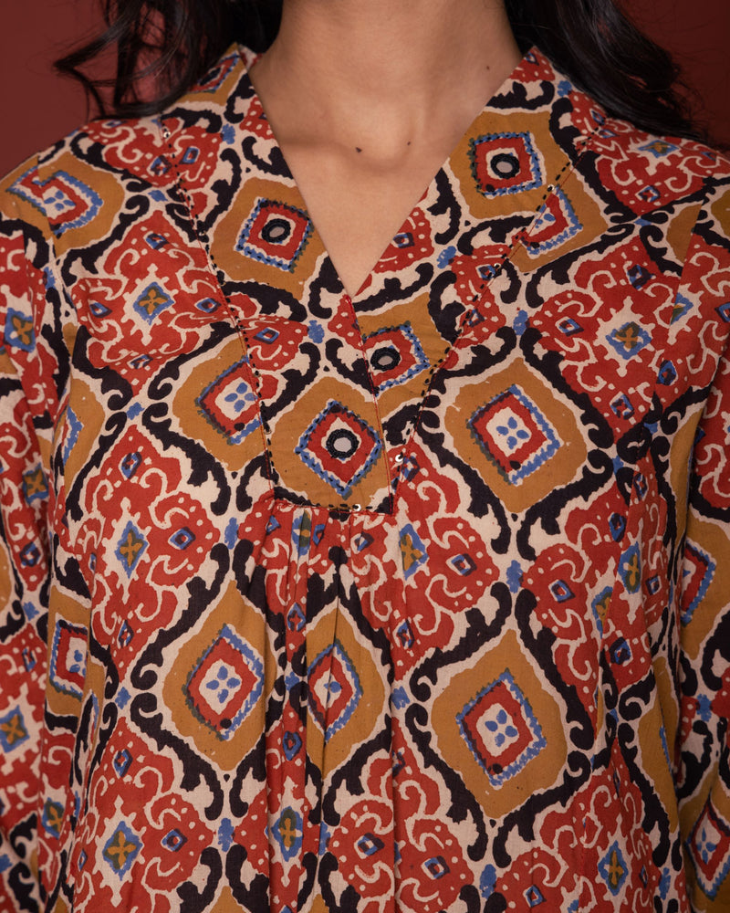 Multicolored Cotton V-Neck Kurta For Women's