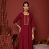 MAROON KURTA- FLAX  &  PANT- COTTON  SLEEVES KAMALKARI BORDERS KURTA PANT SET