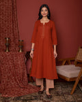 Rust Cotton Kurta Pant Set For Women's