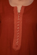 Rust Cotton Kurta Pant Set For Women's